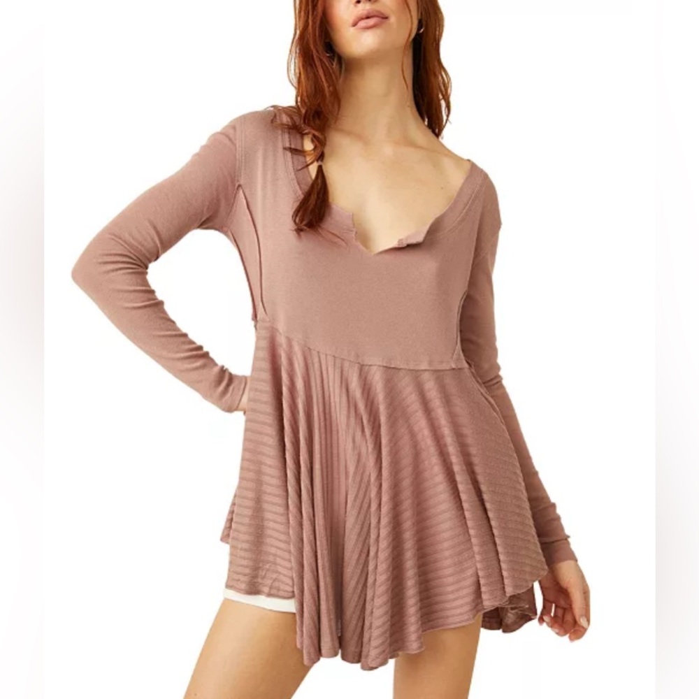 We the Free Free People Women's Clover Split-Neck‎ Babydoll Tunic Small Neutral